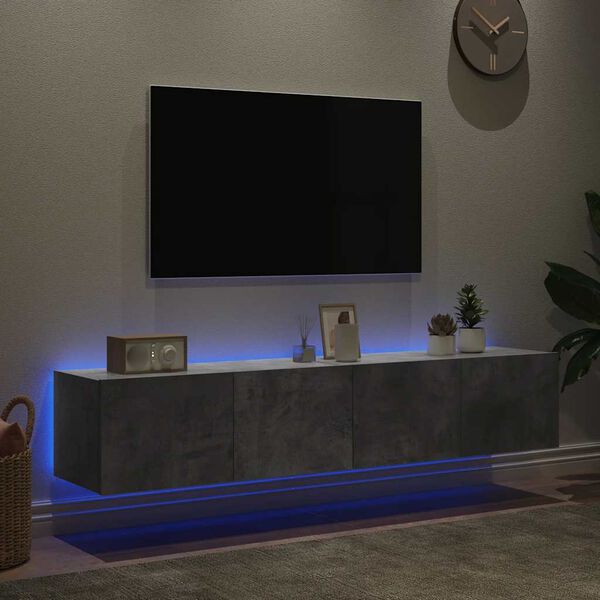 vidaXL TV Wall Cabinets with LED Lights 2 pcs Concrete Grey 80x35x31 cm