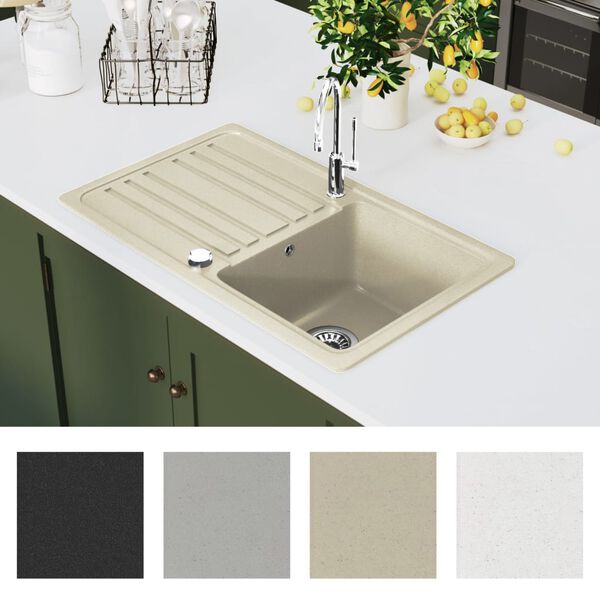 vidaXL Granite Kitchen Sink Single Basin Beige