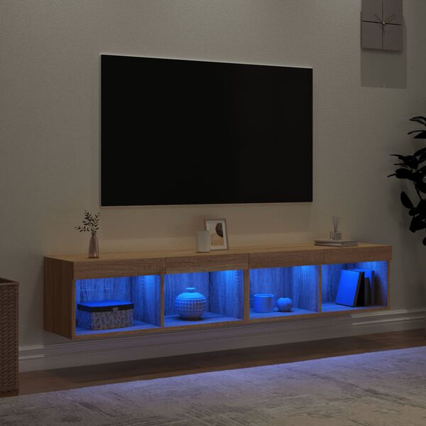 vidaXL TV Cabinets with LED Lights 2 pcs Sonoma Oak 80x30x30 cm