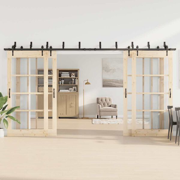 vidaXL Sliding Door Hardware Kit 427 cm Steel Black