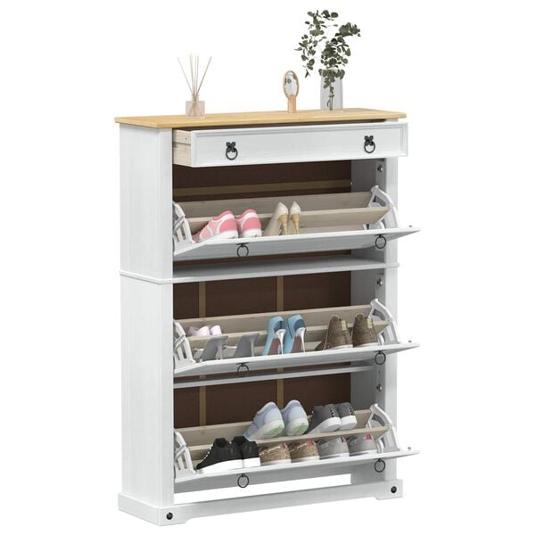 vidaXL Shoe Cabinet Corona White 99 x 32 x 138 cm Solid Pine Wood