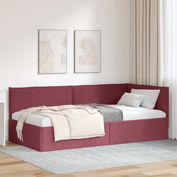 vidaXL Corner Bed Frame with Headboard Wine Red 100 cm x 200 cm Velvet