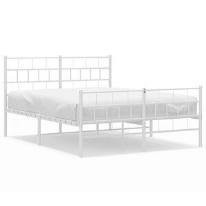 vidaXL Metal Bed Frame without Mattress with Footboard White 135x190cm