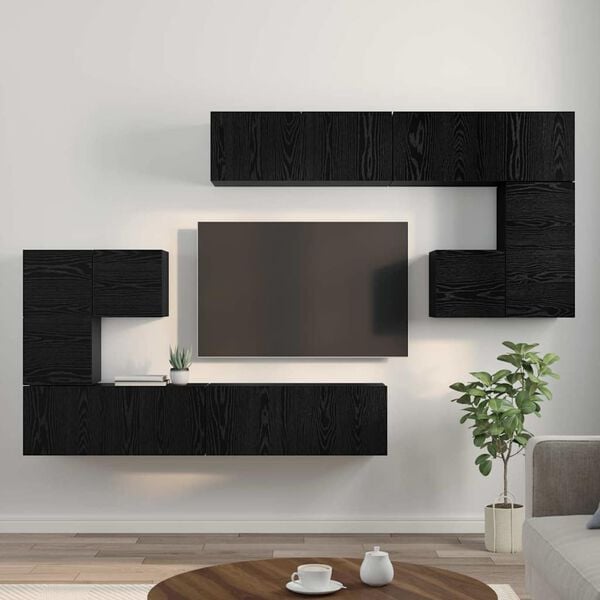 vidaXL TV Units Wall-mounted 4 pcs Black Oak Engineered wood