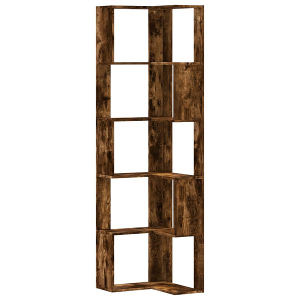 vidaXL Corner Bookcase 5-Tier Smoked Oak 50x50x179 cm Engineered Wood