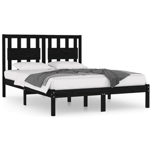 vidaXL Bed Frame without Mattress Black Solid Wood 140x190 cm (810001+818574)