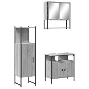 vidaXL 3 Piece Bathroom Furniture Set Grey Sonoma Engineered Wood