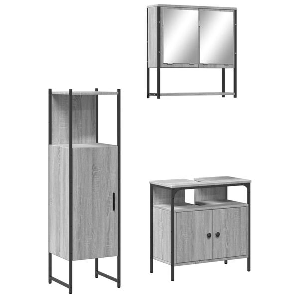vidaXL 3 Piece Bathroom Furniture Set Grey Sonoma Engineered Wood