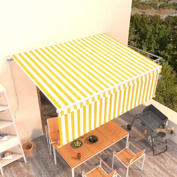 vidaXL Manual Retractable Awning with Blind 4x3m Yellow&White