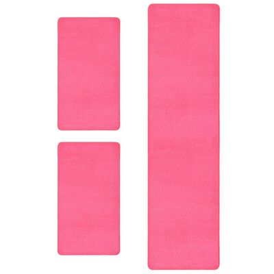 vidaXL Bed Carpets Shaggy High Pile 3 pcs Pink