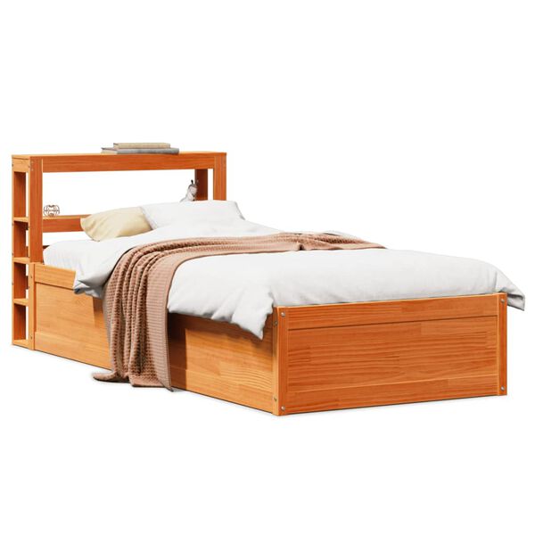 vidaXL Bed Frame with Headboard Wax Brown 100x200 cm Solid Wood Pine