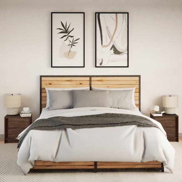 vidaXL Bedside Cabinets with LED Lights 2 pcs Brown Oak Engineered Wood