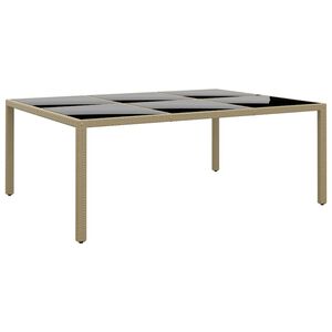 vidaXL Garden Table | Beige | Poly rattan, powder-coated steel, tempered glass