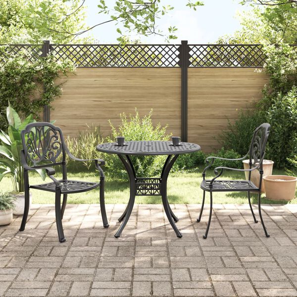 vidaXL 3 Piece Bistro Set Black Cast Aluminium