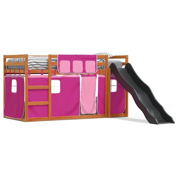 vidaXL Bunk Bed without Mattress with Slide and Curtains Pink 80x200 cm