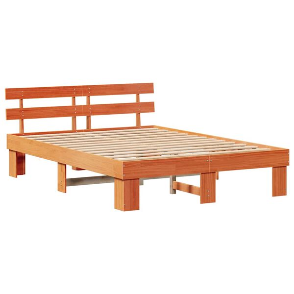 vidaXL Bed Frame with Headboard Wax Brown 160 x 200 cm Solid Pine Wood