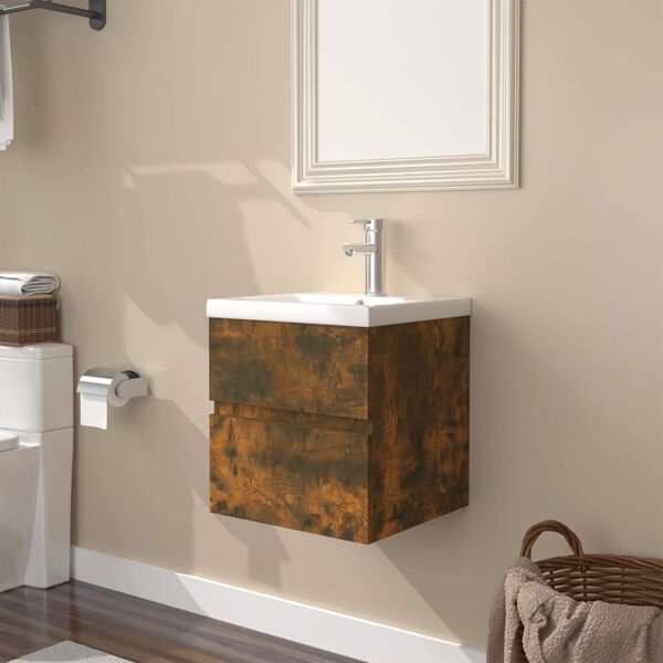 vidaXL Sink Cabinet with Built-in Basin Smoked Oak Engineered Wood