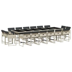 vidaXL 17 Piece Garden Dining Set with Cushions Light Grey Poly Rattan
