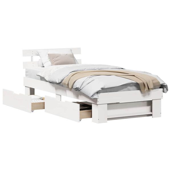 vidaXL Bed Frame with Headboard White 75 x 190 cm Solid Pine Wood