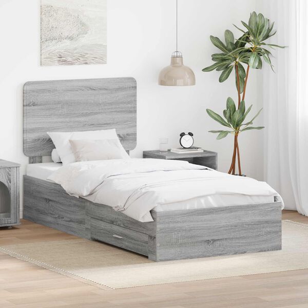 vidaXL Bed Frame with Drawer Grey Sonoma 100 x 200 cm Engineered Wood