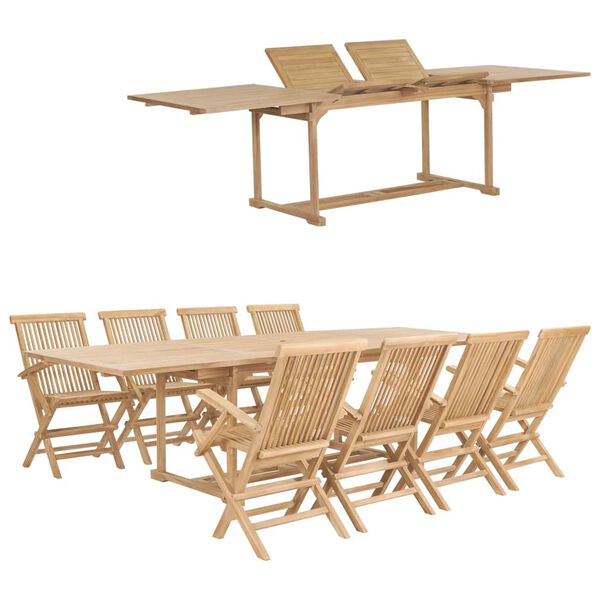 vidaXL 9 Piece Garden Dining Set 180-280x100x75 cm Solid Teak Wood