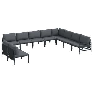 vidaXL Garden Sofa Set with Cushion 10 pcs Black Steel