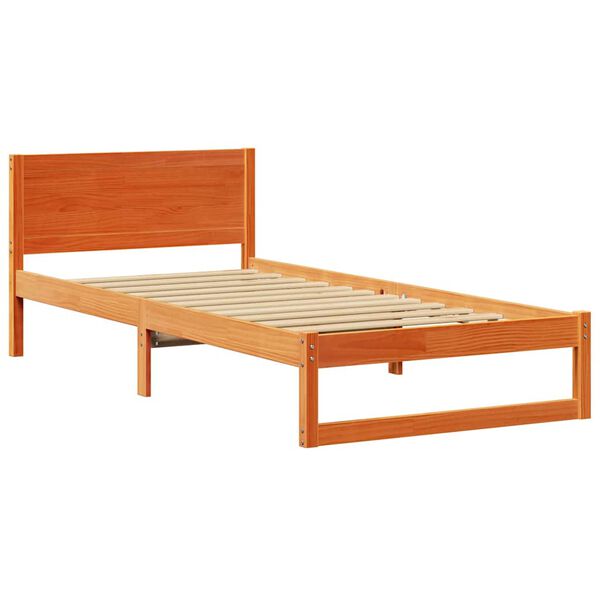 vidaXL Bed Frame with Headboard Wax Brown 90 x 200 cm Solid Pine Wood