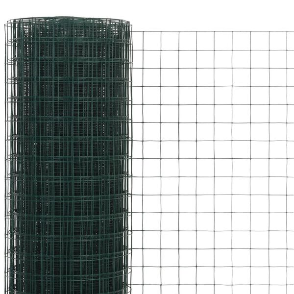 vidaXL Chicken Wire Fence Steel with PVC Coating 25x1.5 m Green