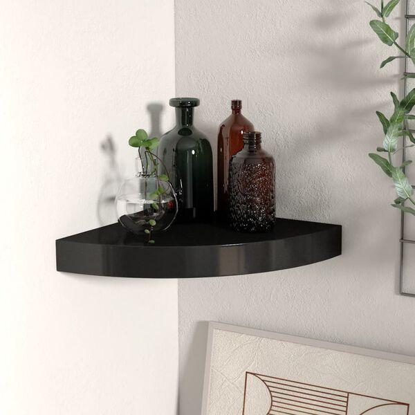 vidaXL Floating Corner Shelf Black 25x25x3.8 cm MDF