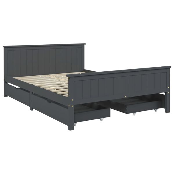 vidaXL Bed Frame without Mattress Dark Grey Solid Wood Pine 140x200 cm (322205+2x321990)