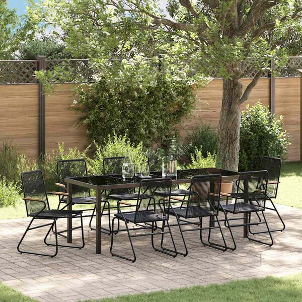 vidaXL Garden Dining Set 9 pcs Black Powder-Coated Steel