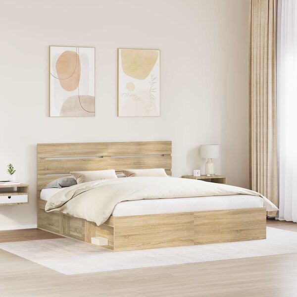 vidaXL Bed Frame with Headboard Sonoma 180 x 200 cm Solid Pine Wood