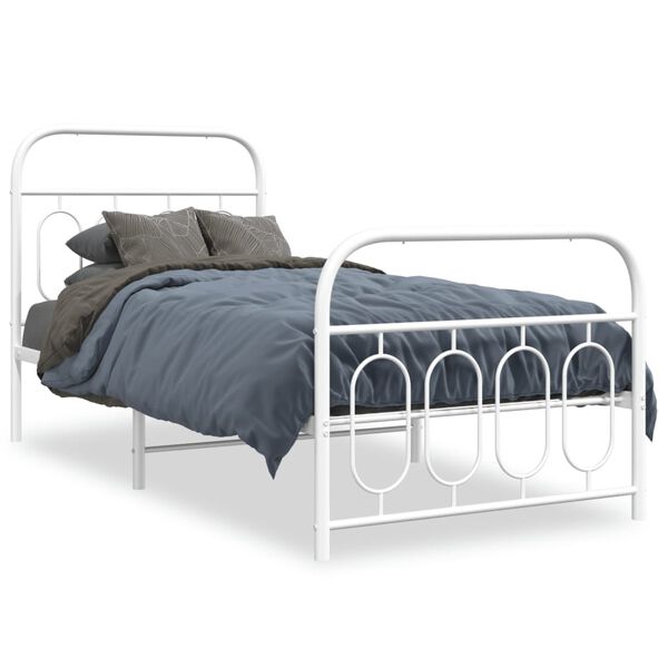 vidaXL Metal Bed Frame without Mattress with Footboard White 90x190cm