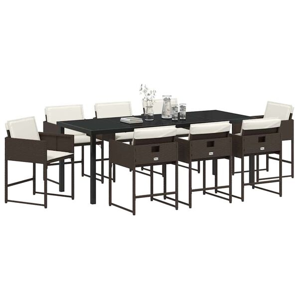 vidaXL Garden Dining Set 9 pcs Brown Poly Rattan