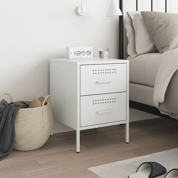 vidaXL Bedside Cabinet White 36x39x50.5 cm Steel