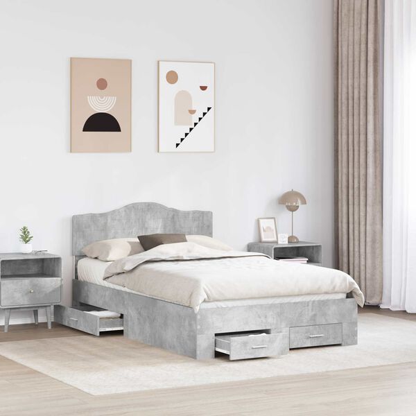 vidaXL Bed Frame Concrete Grey 135 x 190 cm Engineered Wood