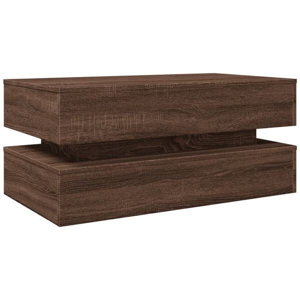 vidaXL Coffee Table with LED Lights Brown Oak 90x50x40 cm