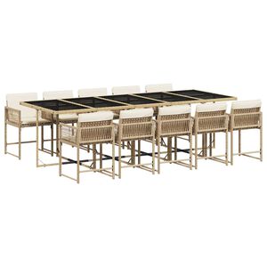 vidaXL 11 Piece Garden Dining Set with Cushions Beige Poly Rattan