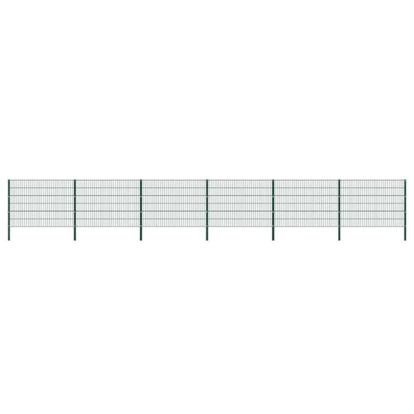 vidaXL Fence Panel with Posts Iron 1040x120 cm Green