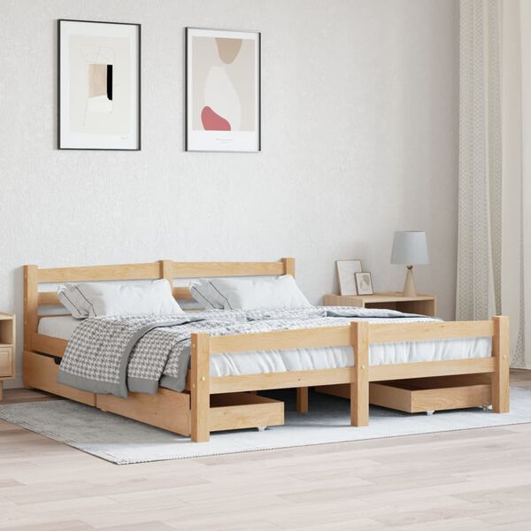 vidaXL Bed Frame without Mattress with 4 Drawers Solid Wood 160x200 cm