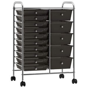 vidaXL XXL 15-Drawer Mobile Storage Trolley Black Plastic