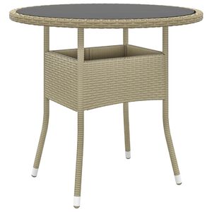 vidaXL Garden Table &Oslash;80x75 cm Tempered Glass and Poly Rattan Beige