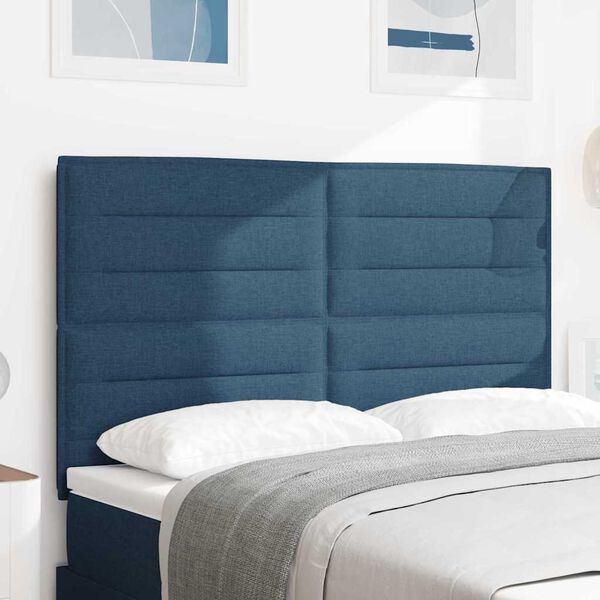 vidaXL LED Headboard with LED Strip Lights Manual Blue 144 cm Fabric