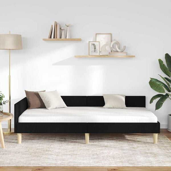 vidaXL Corner Bed Frame with Headboard Black 90 x 200 cm Fabric