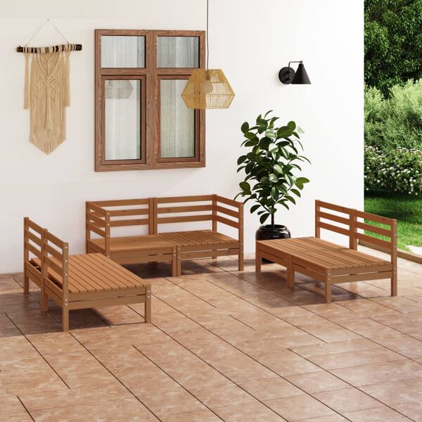 vidaXL 6 Piece Garden Lounge Set Honey Brown Solid Pinewood