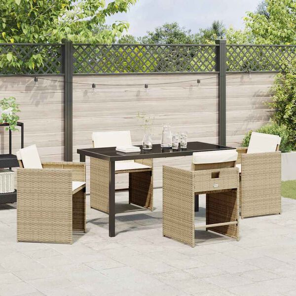vidaXL Garden Dining Set with Cushion 5 pcs Beige Poly Rattan
