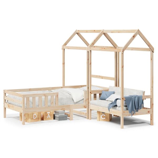 vidaXL Bed and Bench Set with Roof without Mattress 75x190 cm Small Single
