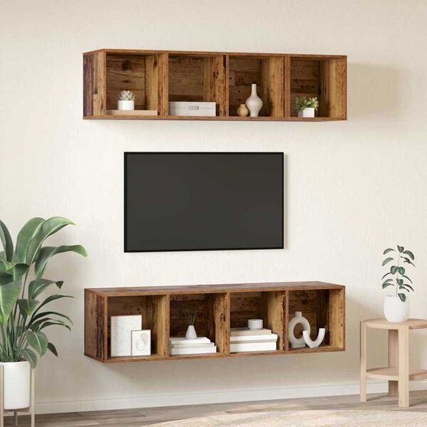 vidaXL TV Cabinet Set Wall-mounted 3 pcs Old Wood Engineered Wood
