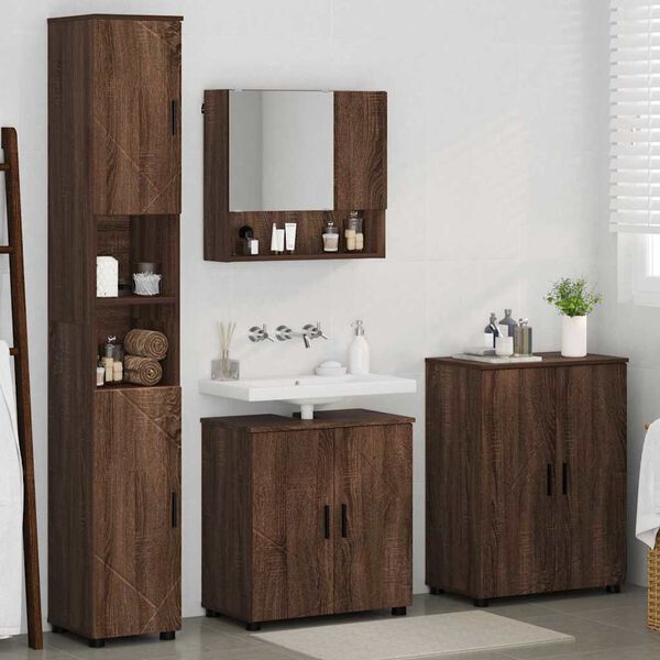 vidaXL Bathroom Furniture Set 4 pcs Brown Oak Engineered wood & Metal