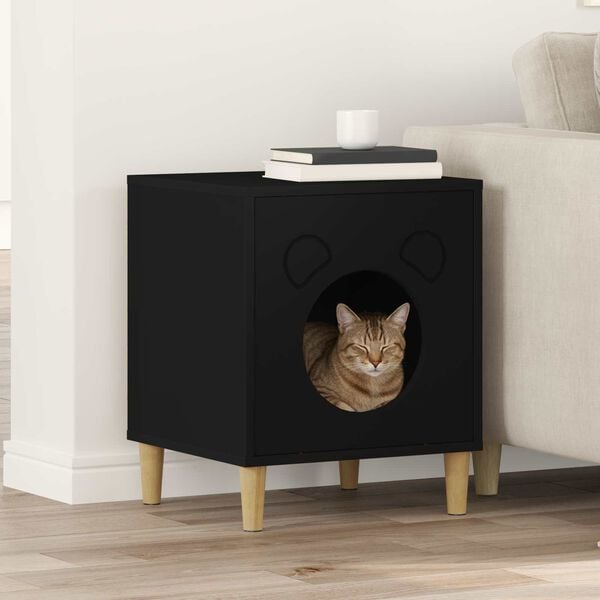 vidaXL Cat House Black 42.5 x 40 x 53 cm Engineered Wood
